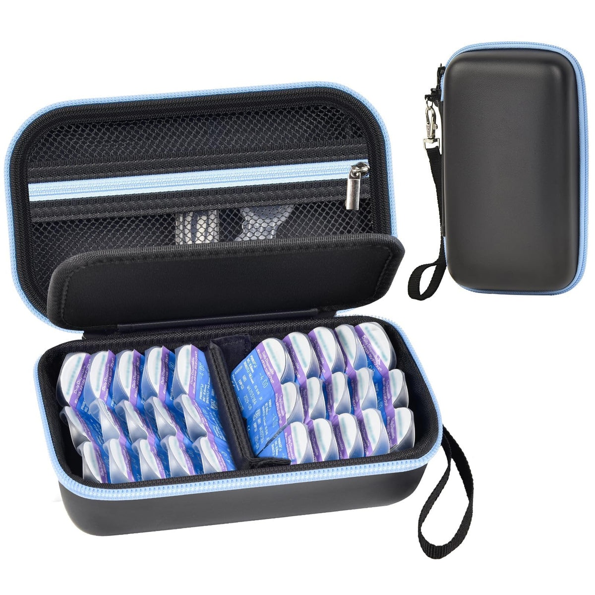 GWCASE Daily lens case outer dimensions show compact, portable protective storage for daily lenses.