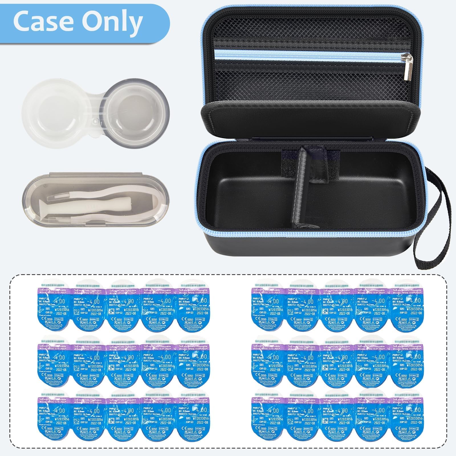 GWCASE daily lens case removable divider keeps left and right lenses neatly separated.