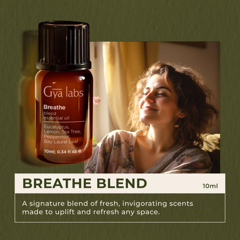Gya Labs Breathe in diffuser setup releasing herbaceous scent.