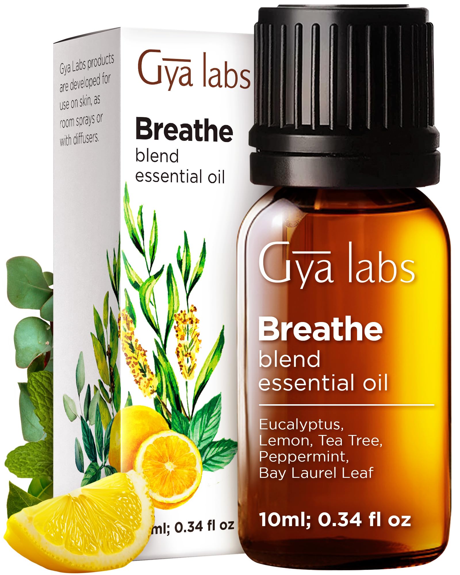 Gya Labs Breathe oil blend bottle for diffuser aromatherapy.