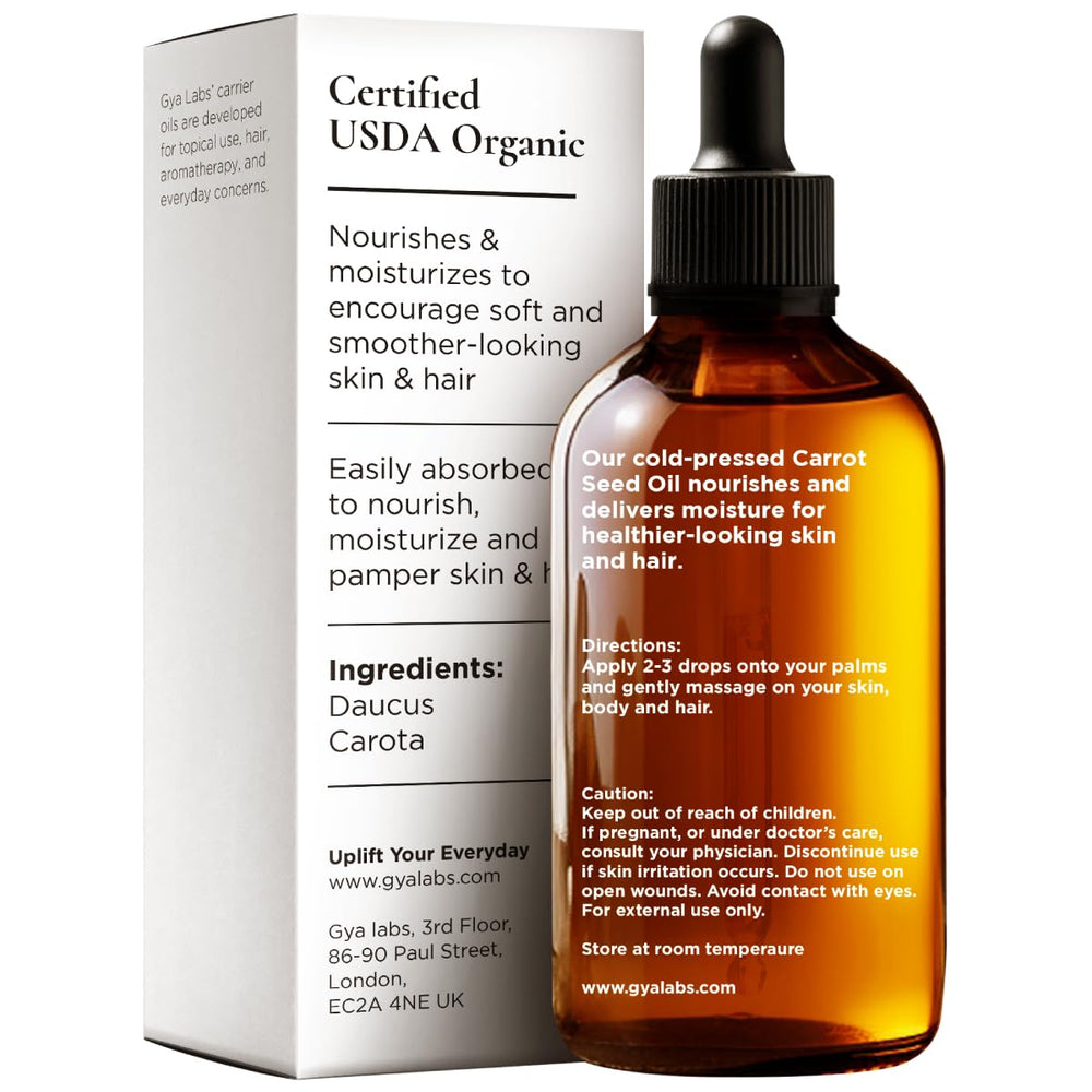 Gya Labs carrot seed oil face application ready for facial care.