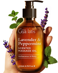 Gya Labs Lavender & Peppermint Massage Oil bottle pour for soothing, non-greasy massage