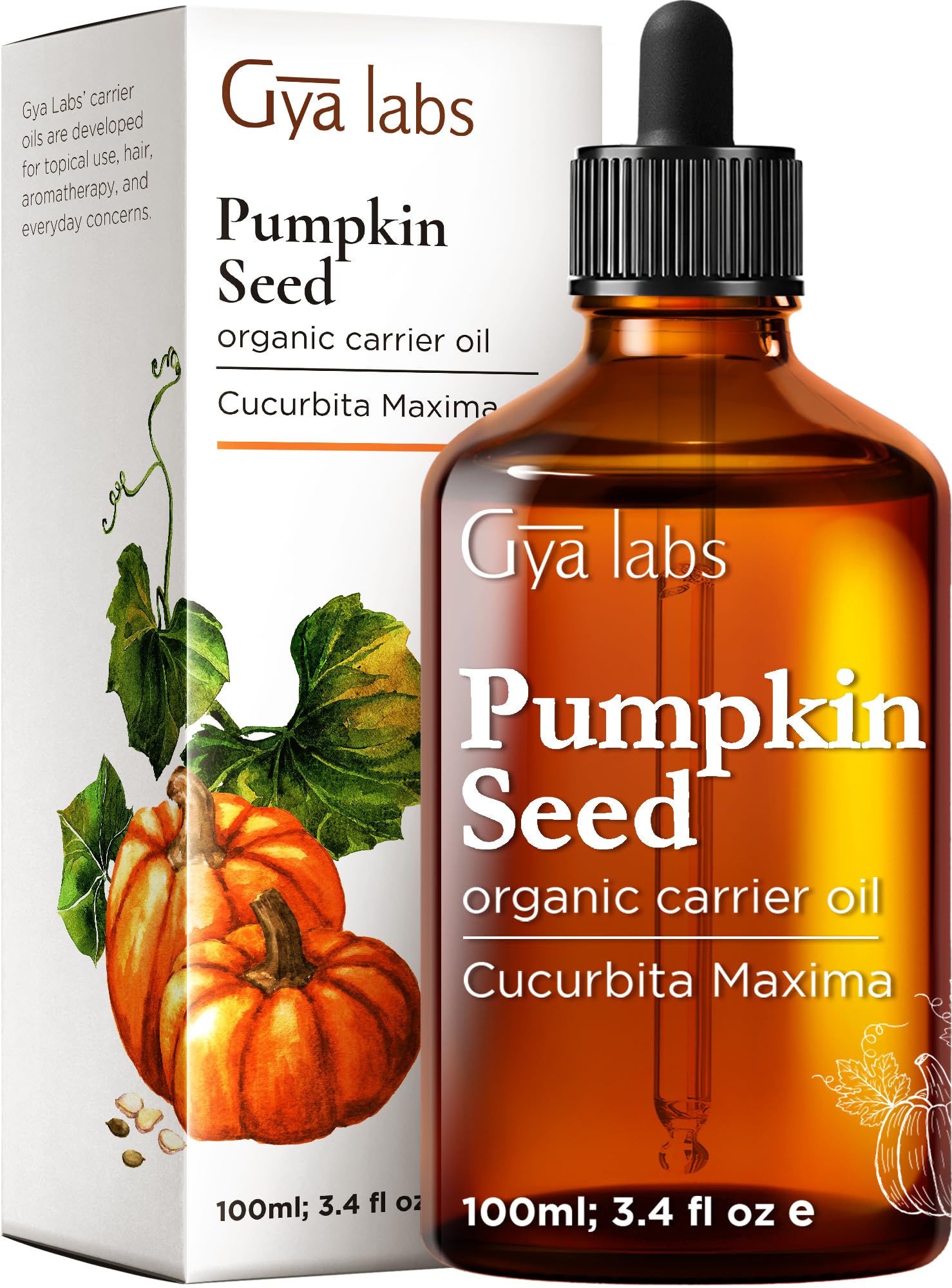 Gya Labs Organic Pumpkin Seed Oil bottle supports daily skin and hair care.