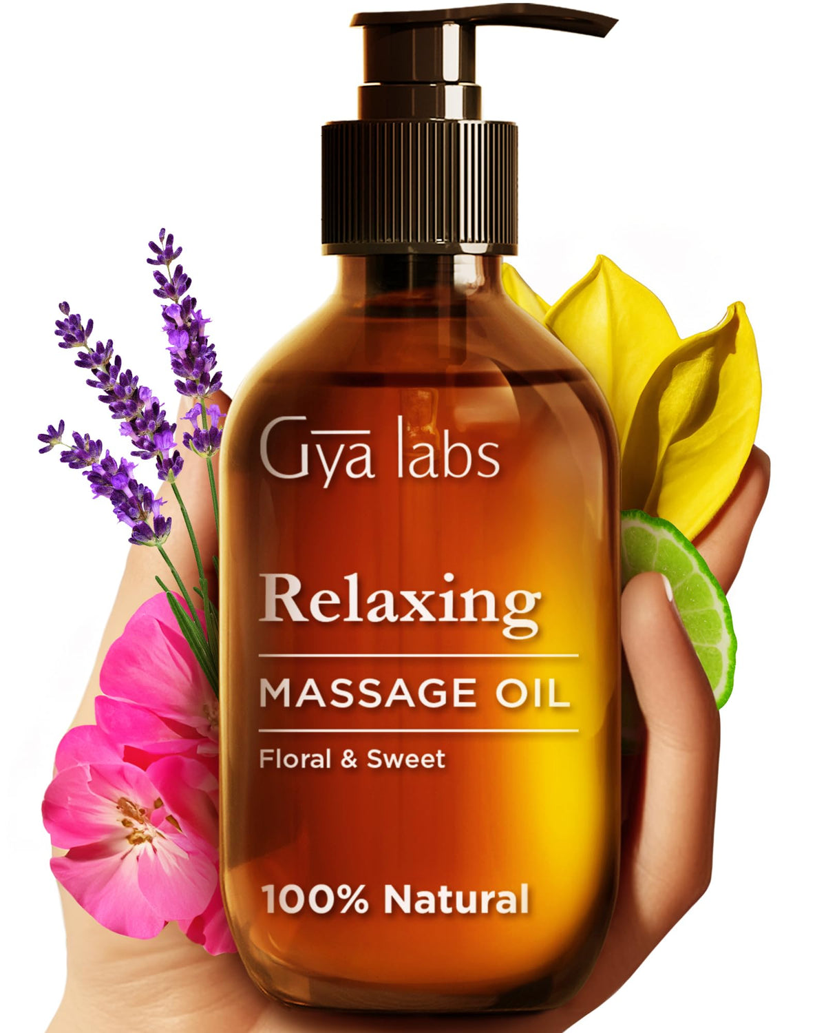 Gya Labs Relaxing Massage Oil bottle pour for at-home spa ritual