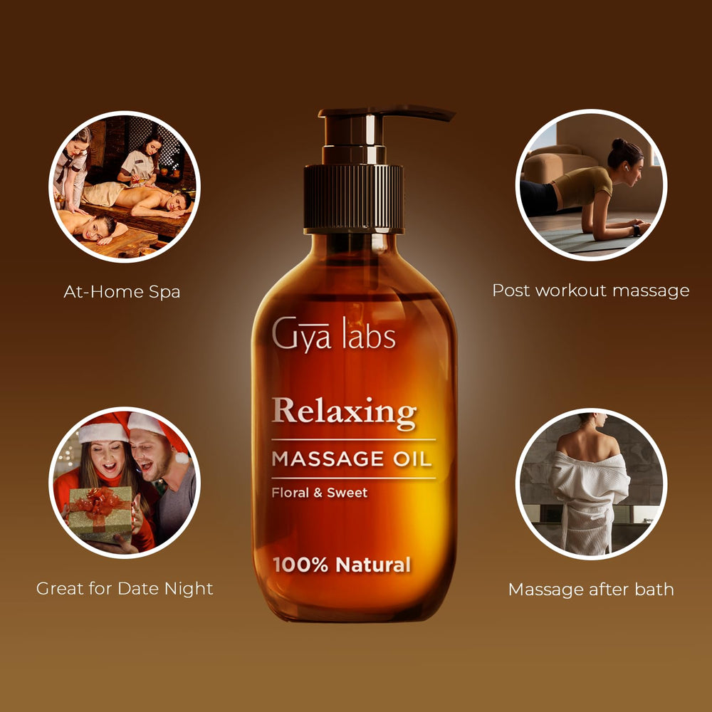 Gya Labs Relaxing Massage Oil calming-scene sets serene spa-atmosphere at home