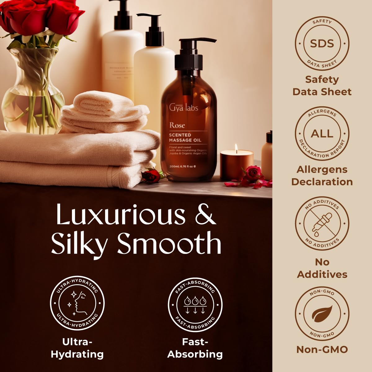 Gya Labs Rose Massage Oil demonstrates moisturizing properties when applied to damp skin.