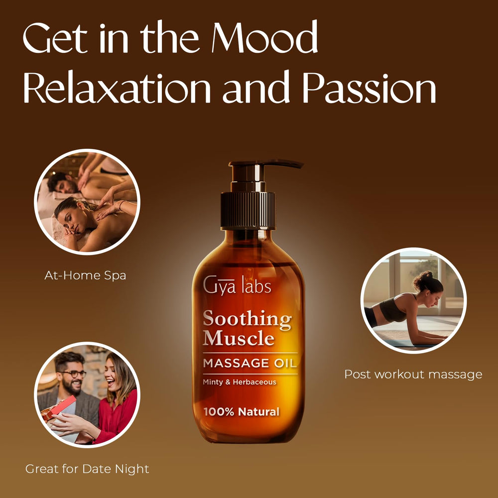 Gya Labs Soothing Massage Oil applied on damp skin for smooth absorption.