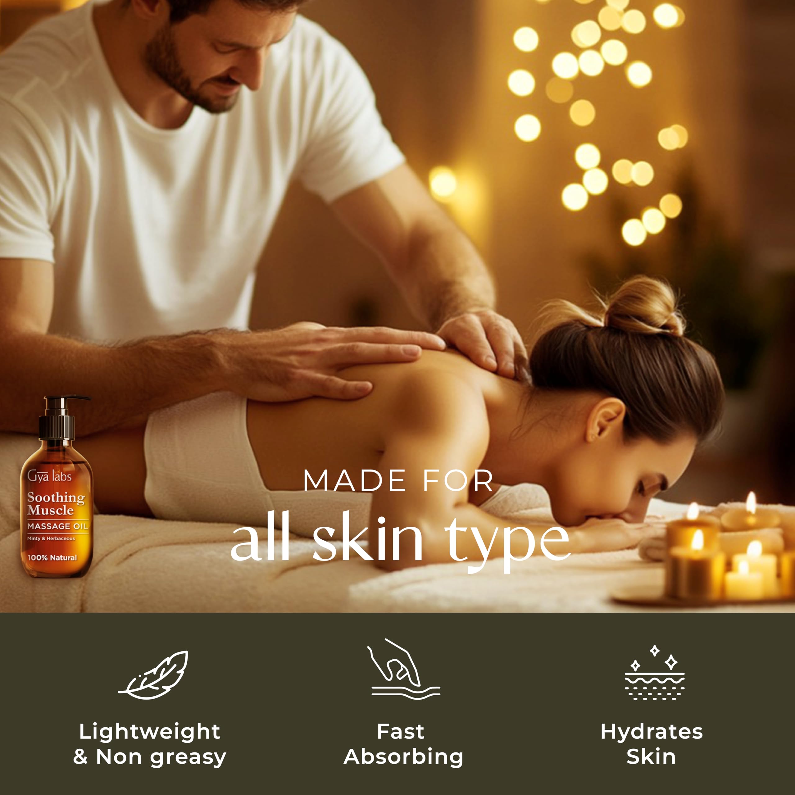 Gya Labs Soothing Massage Oil ingredients list with argan and jojoba for skin care.
