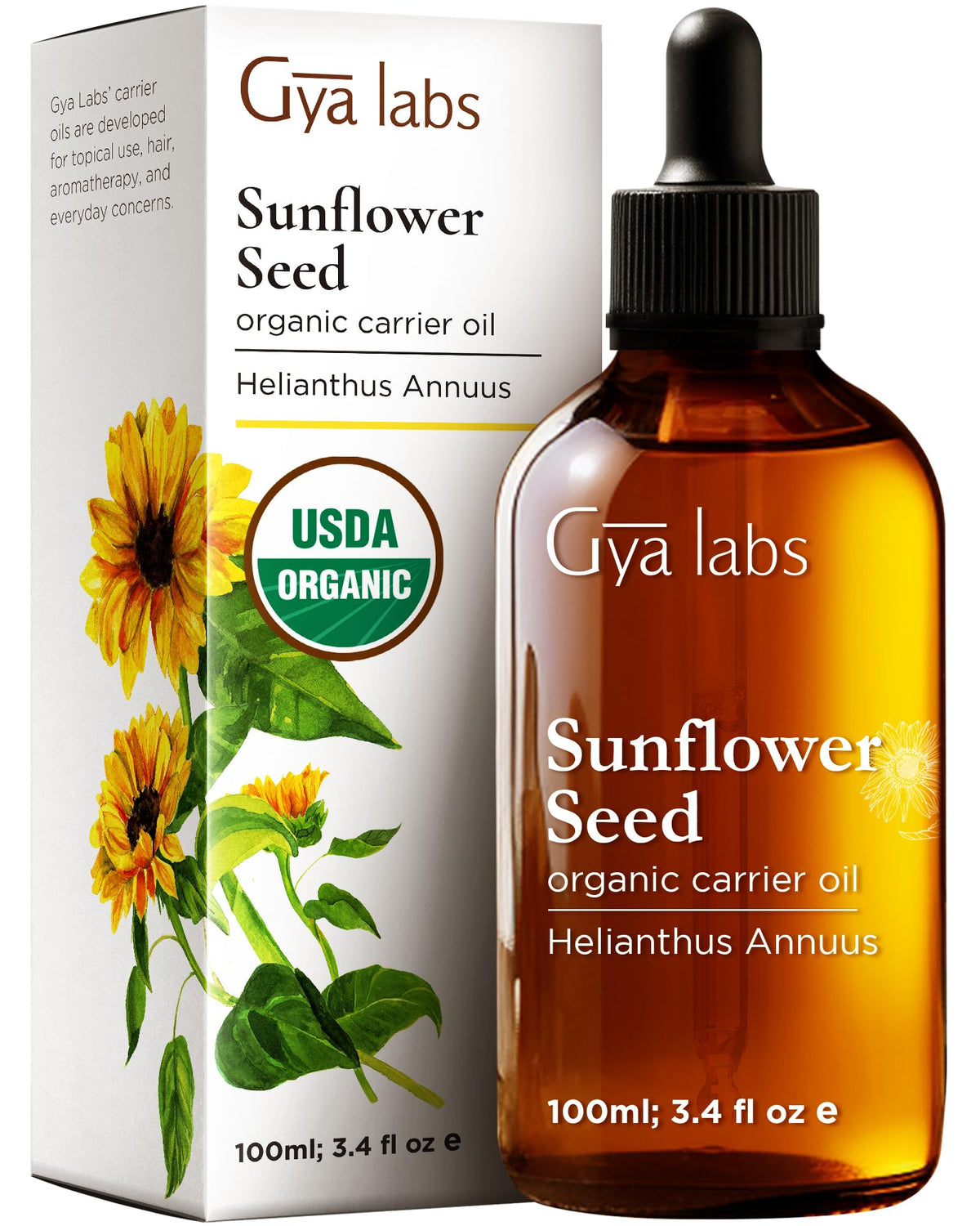 Gya Labs Sunflower Carrier Oil bottle pour for quick skin hydration