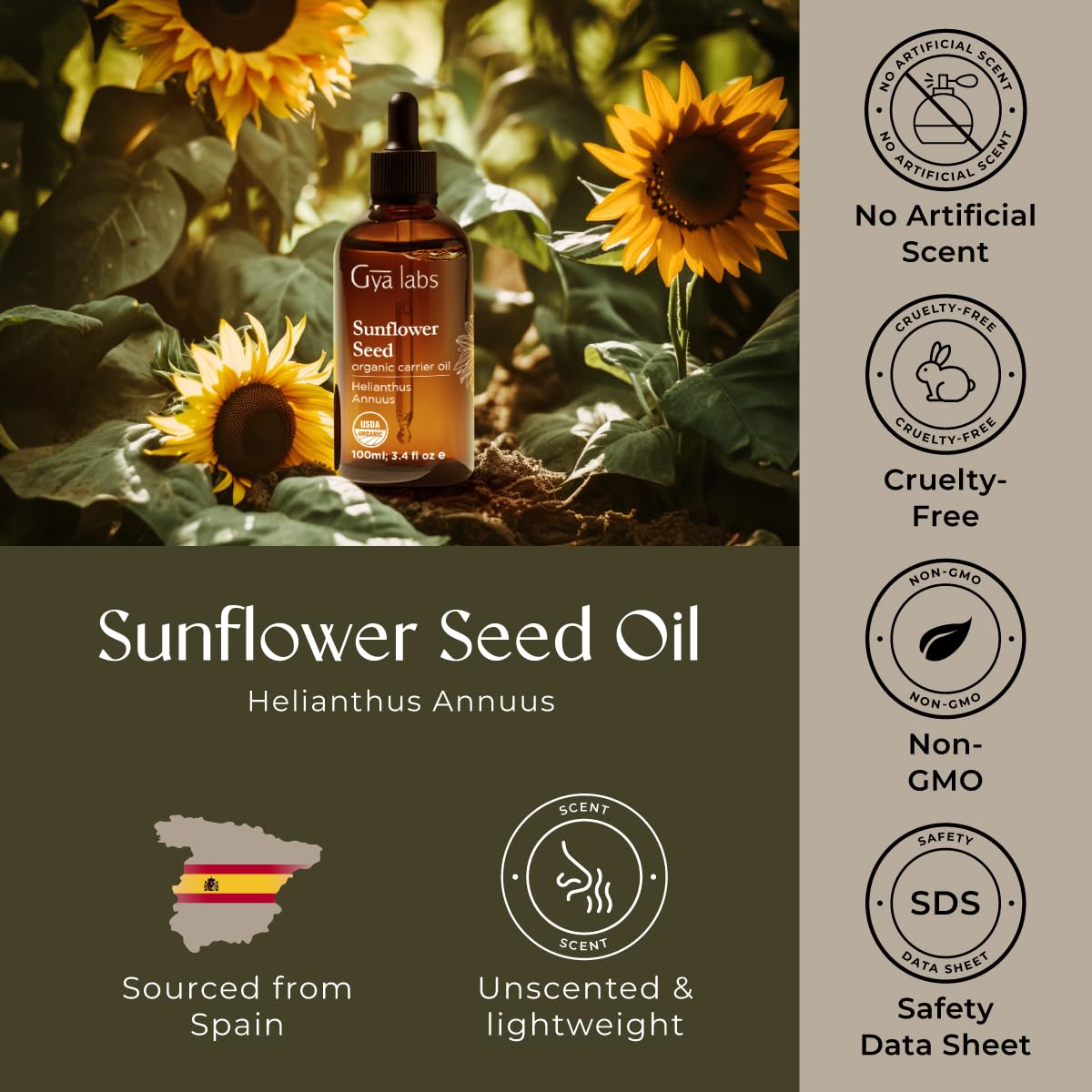 Gya Labs Sunflower Carrier Oil blended with essential oils for hydration