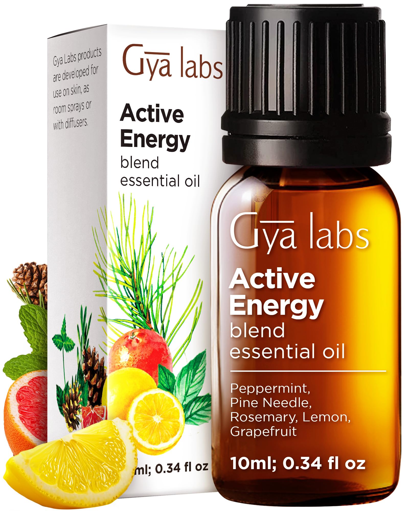 Gya Labs Active Energy bottle pour for diffusers offers a refreshing aroma.