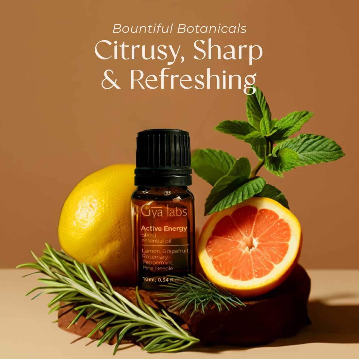 Gya Labs Active Energy ingredients and notes blend peppermint, pine and citrus tones.