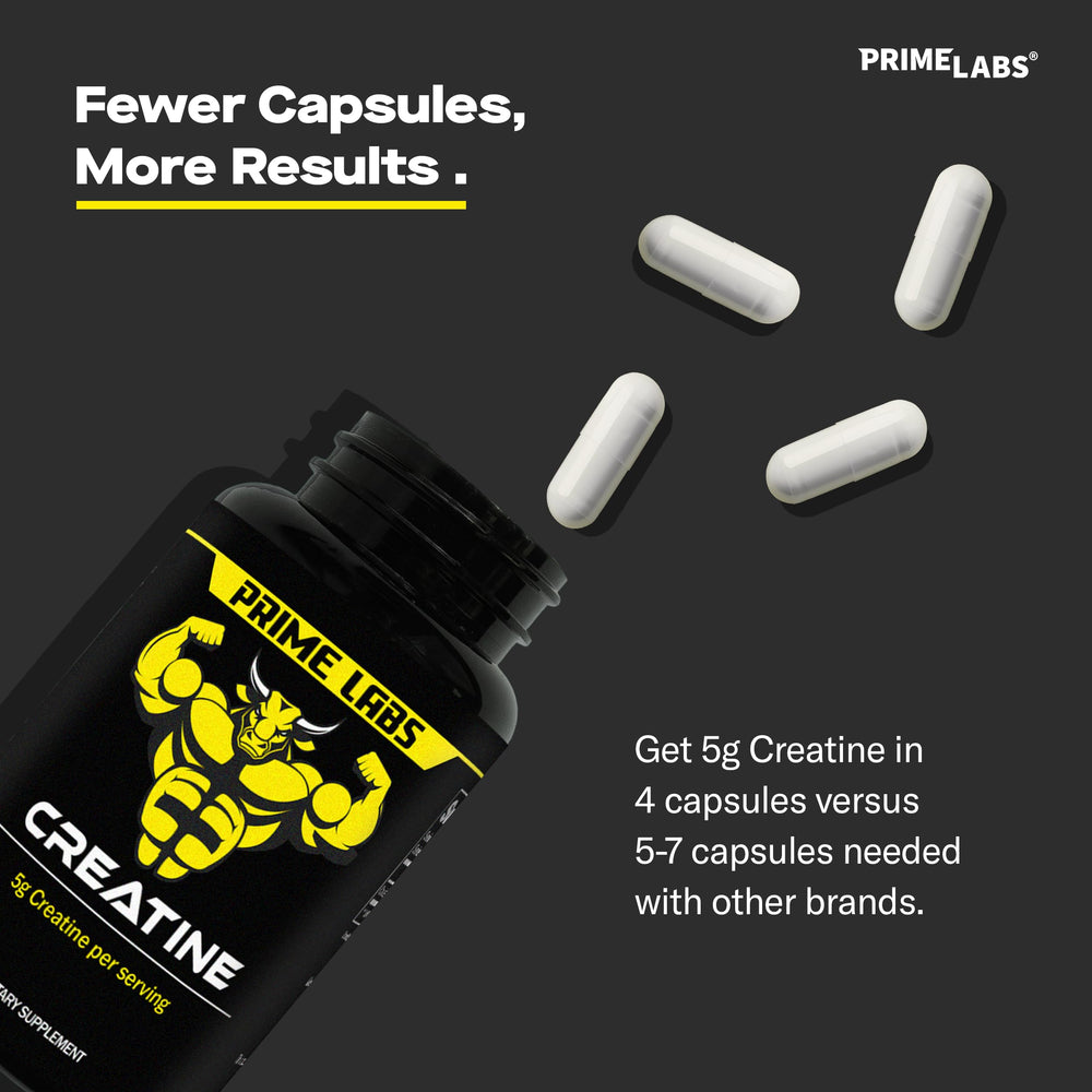Athlete in gym scene using Prime Labs creatine monohydrate capsules