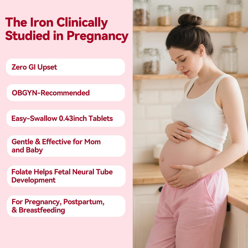 Gynable Iron Plus 12-hour slow-release graphic suggests steady iron absorption.