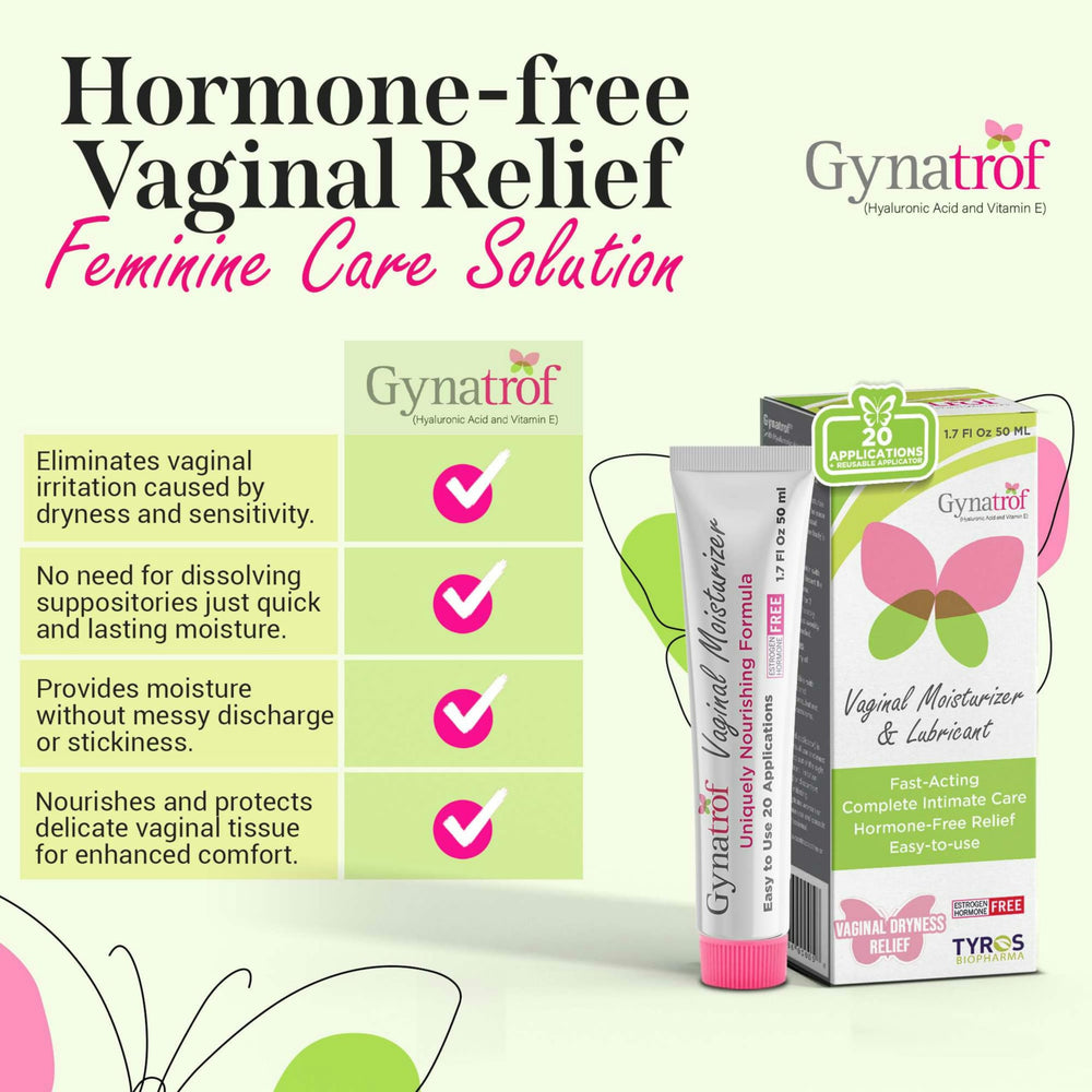 Gynatrof hyaluronic acid and vitamin E provide soothing hydration