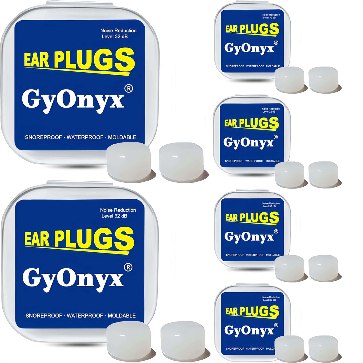 GyOnyx six-pair ear plugs for sleeping, soft silicone comfort for a restful night