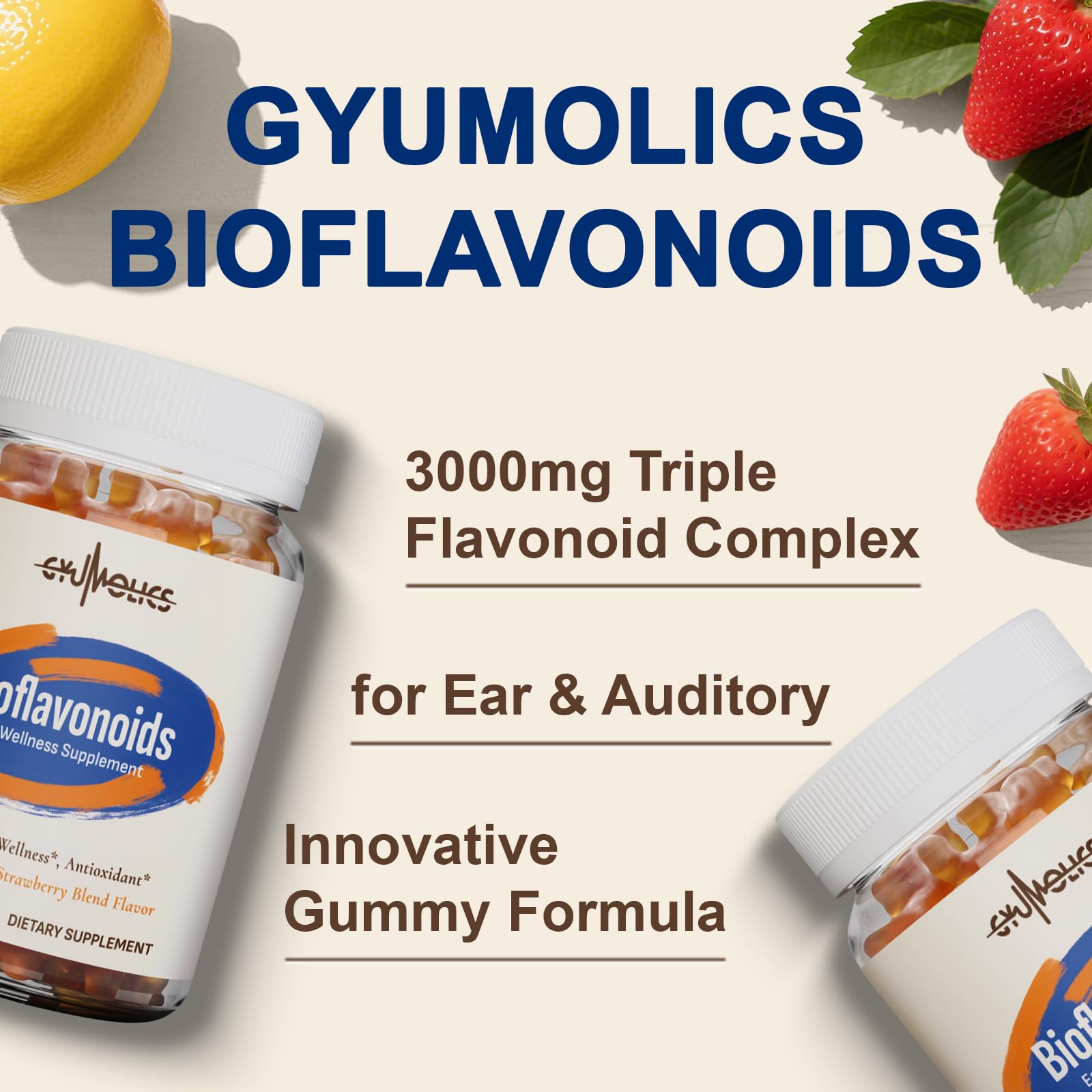 Gyumolics berry-flavored gummy close-up for tasty daily support.