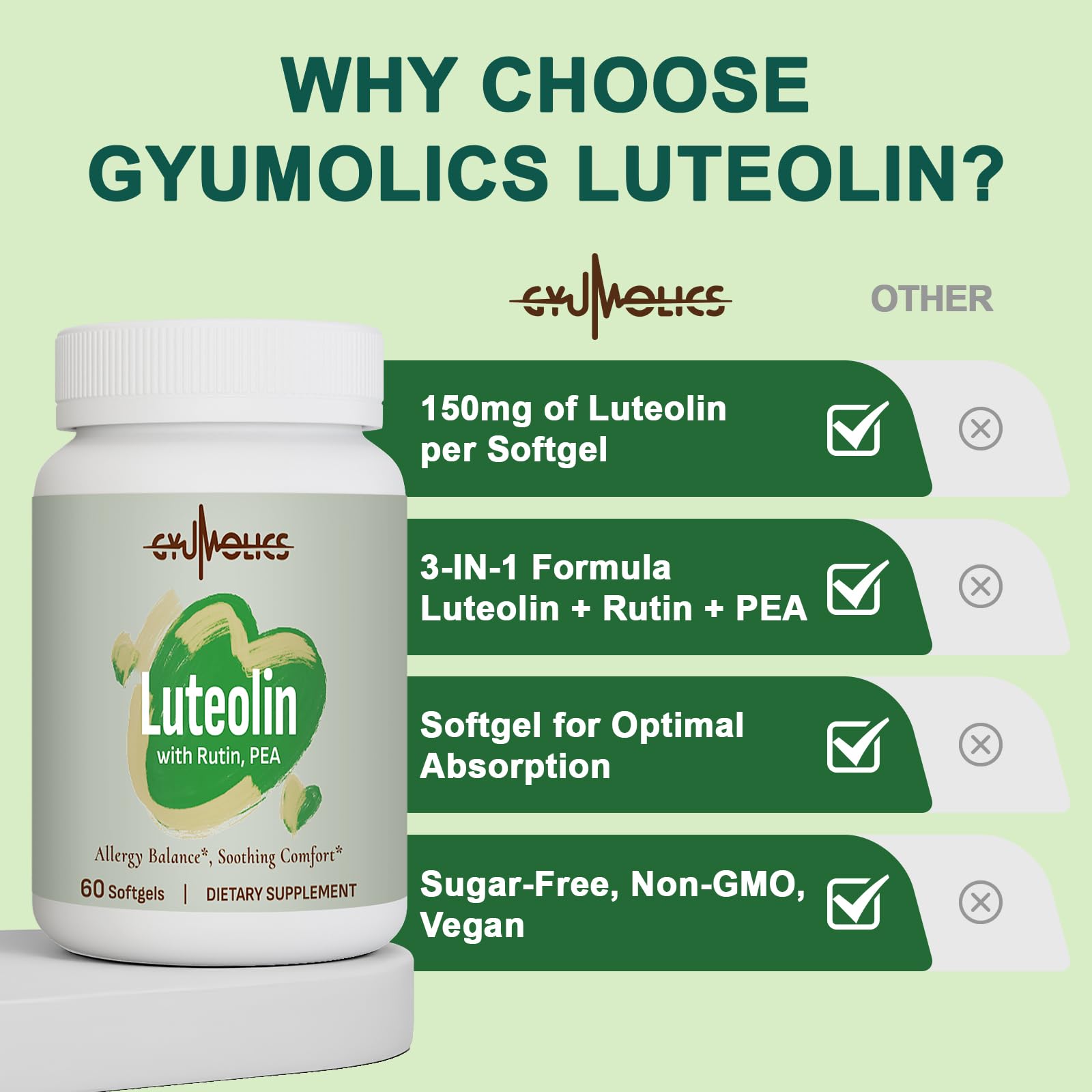 Gyumolics luteolin daily-use scene with morning routine.