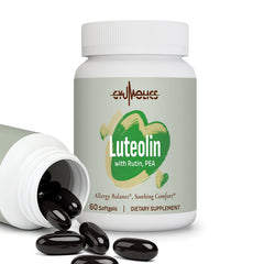 Gyumolics Luteolin softgel bottle on a clean countertop for daily wellness.