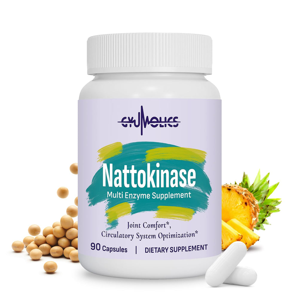 Gyumolics Nattokinase bottle and capsules suggesting circulatory wellness