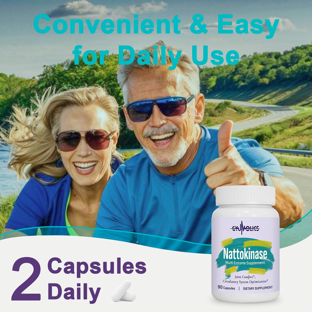 Gyumolics Nattokinase capsules beside turmeric imagery signaling curcumin benefits