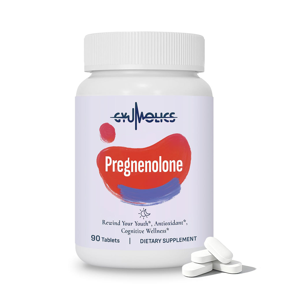 Gyumolics Pregnenolone 100mg bottle for convenient daily supplementation for focus.