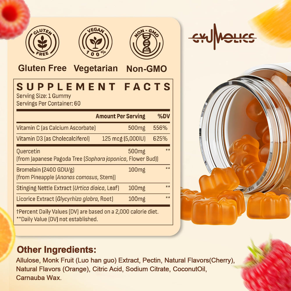 Gyumolics Quercetin kids gummies dosage label for easy serving
