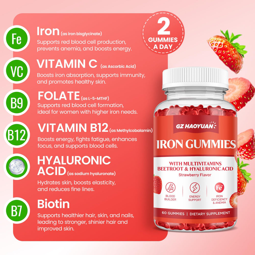 GZ HAOYUAN Iron Gummies strawberry flavor for kids and adults.