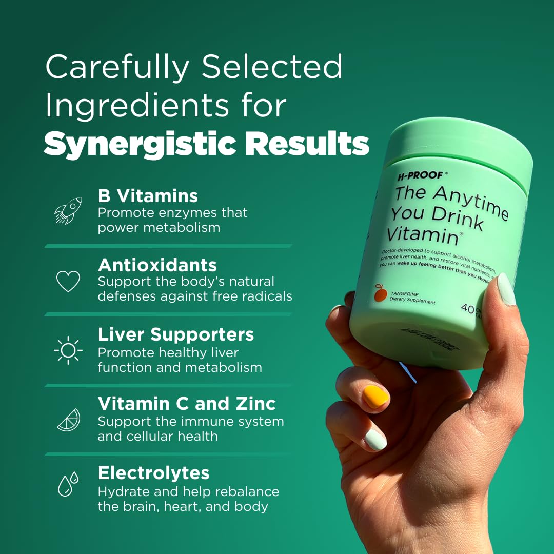 H-PROOF electrolyte-rebalance shot suggests hydration and brain-body balance.