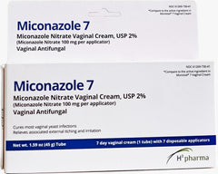 h2 pharma Miconazole 7 cream tube, 2% concentration for external intimate area care.