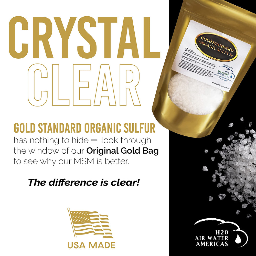 American-made ingredients highlighted in H2O Air Water Americas MSM crystals.