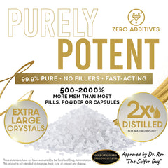 MSM crystals produced in an FDA-registered facility by H2O Air Water Americas.