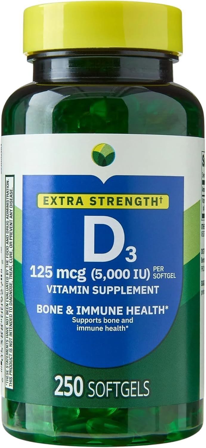 H4U Extra Strength Vitamin D3 softgels bottle supports bone health and immune support.