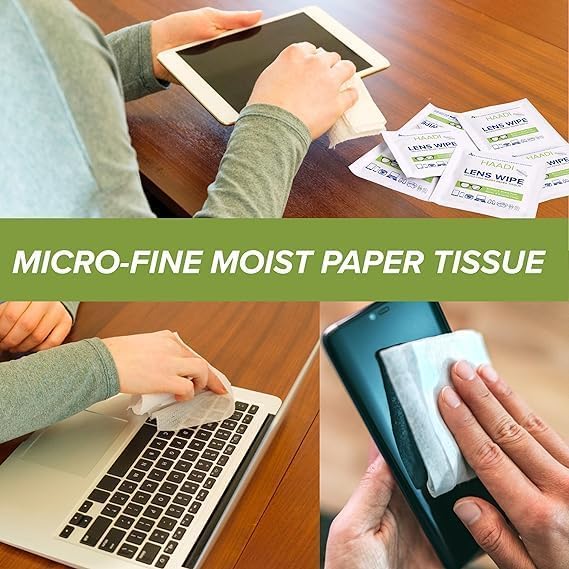 HAADI smear-free quick-dry wipes; fast, gentle surface cleaning in seconds.