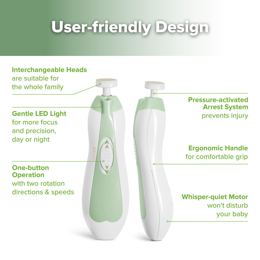 haakaa baby nail file LED green interchangeable-heads show multiple smoothing options