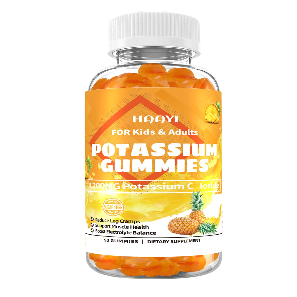HAAYI potassium gummies bottle front highlights electrolyte balance support.