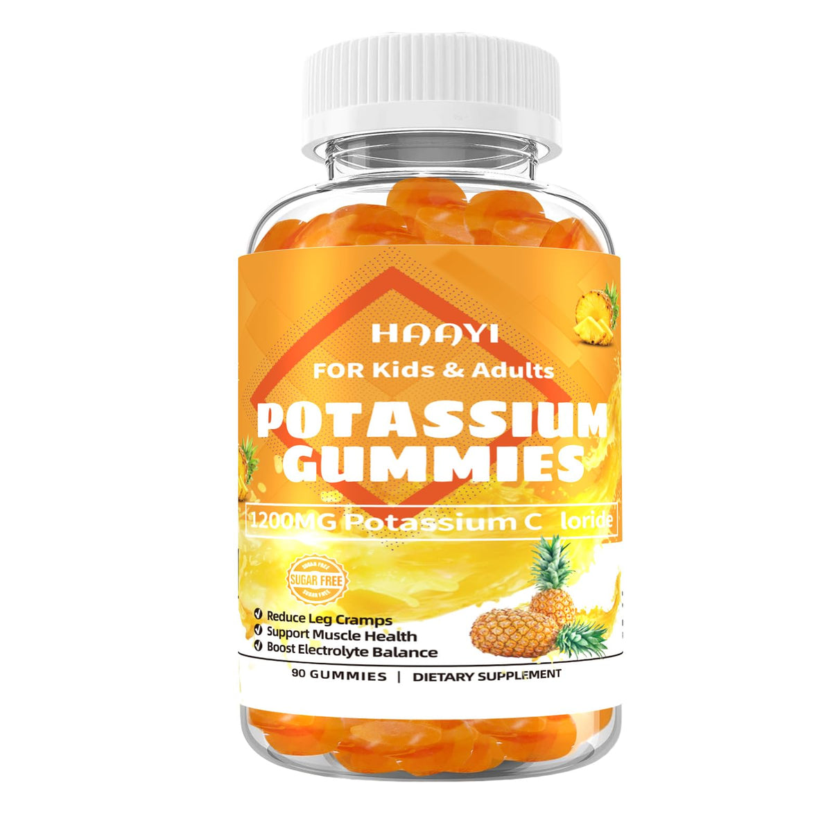HAAYI potassium gummies bottle front highlights electrolyte balance support.