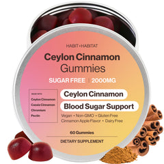 Habit + Habitat Ceylon Cinnamon Gummies bottle with 60 gummies, a tasty daily ritual.