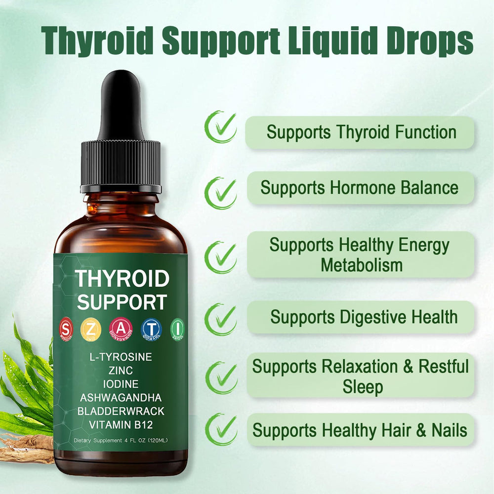 Kindled Thyroid Support Drops bottle beside glass of water for daily use