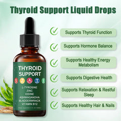 Kindled Thyroid Support Drops bottle beside glass of water for daily use