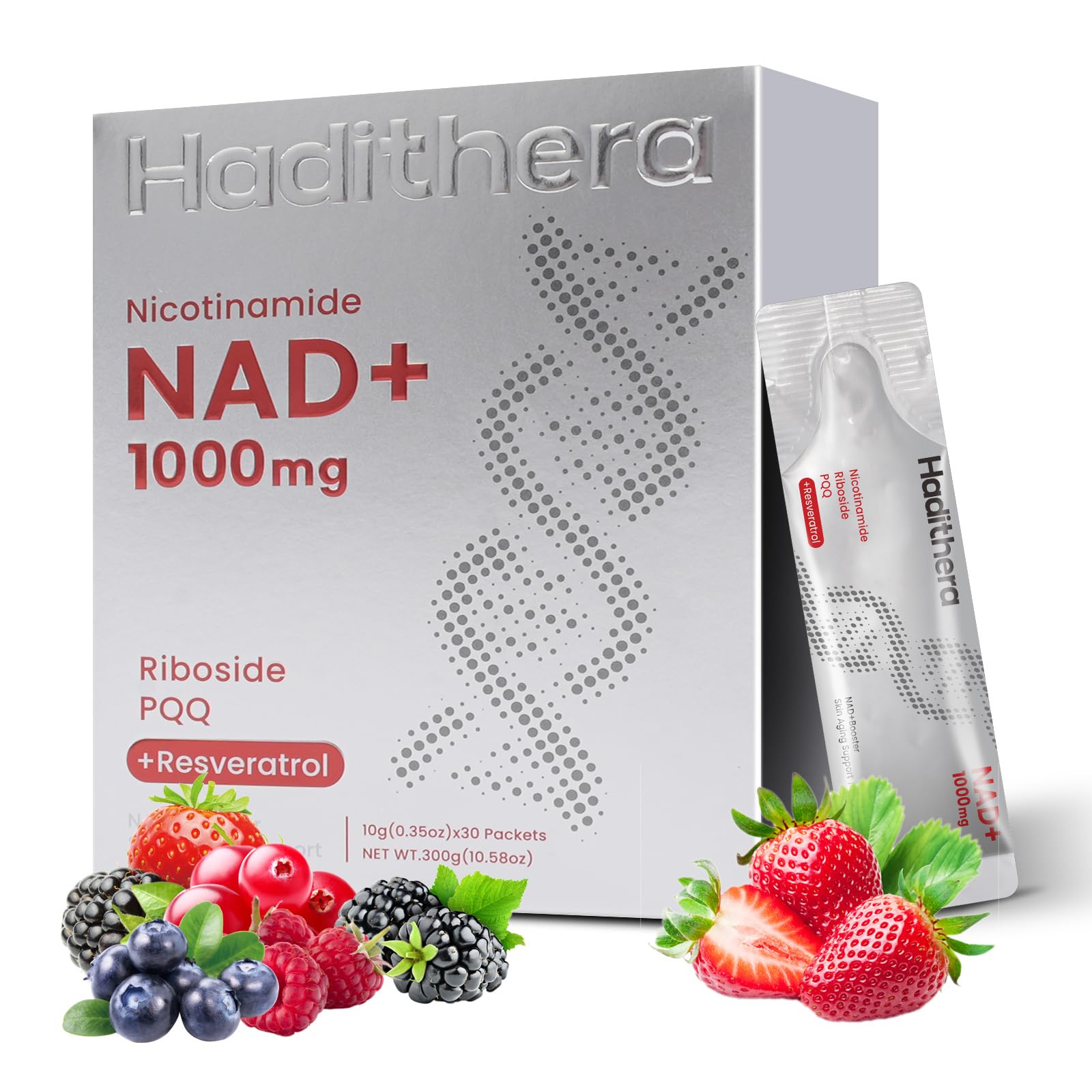 Haditheran NAD liquid packets shown for convenient daily energy and focus support