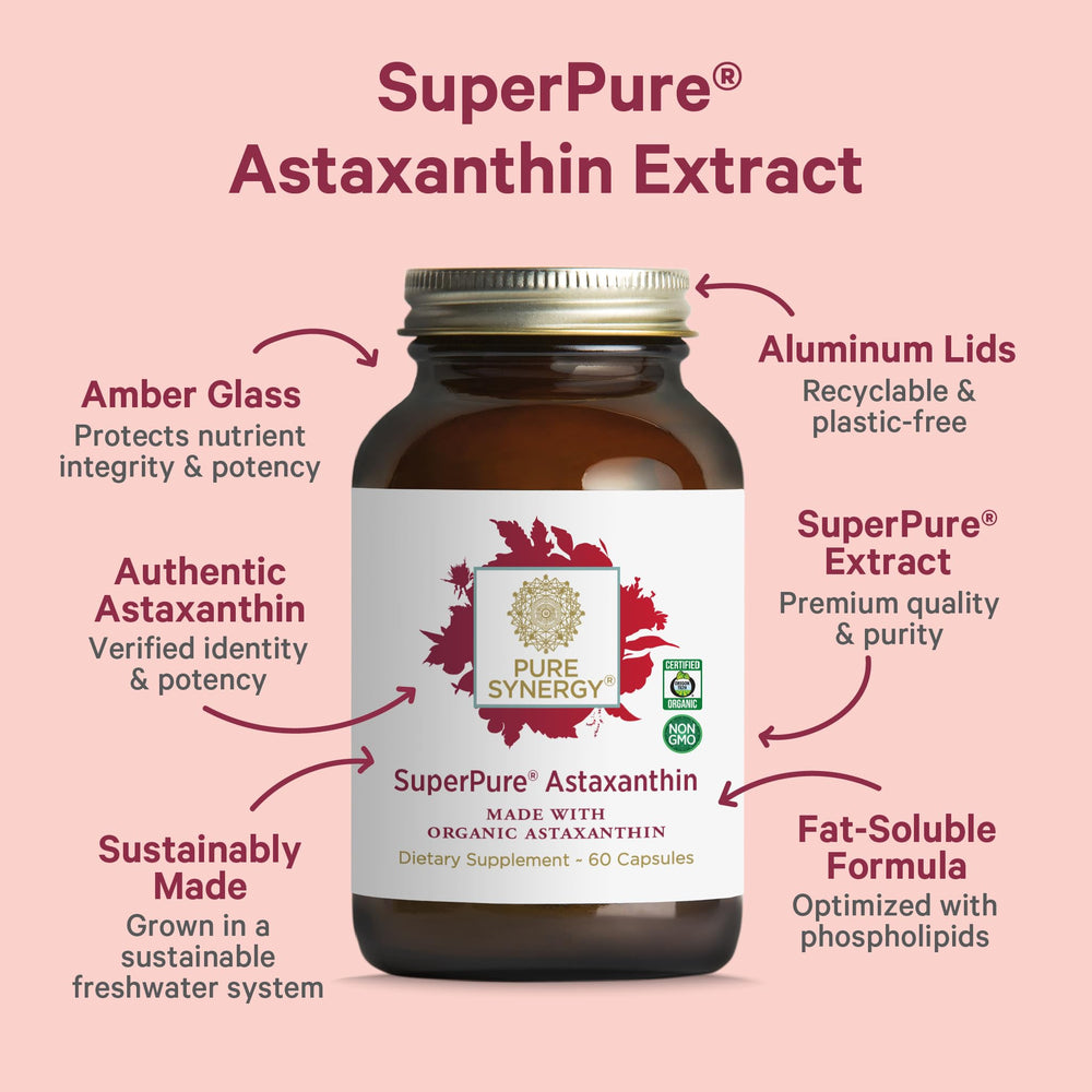 Haematococcus pluvialis algae source powering PURE SYNERGY Astaxanthin for antioxidant support.