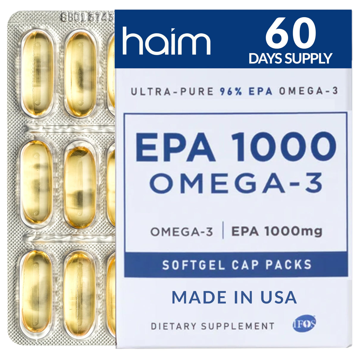 HAIM EPA1000 bottle front shows the 1,000mg EPA omega-3 formula for heart support.