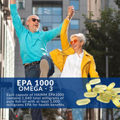HAIM EPA1000 bottle sideview frames compact burpless softgels for portability.