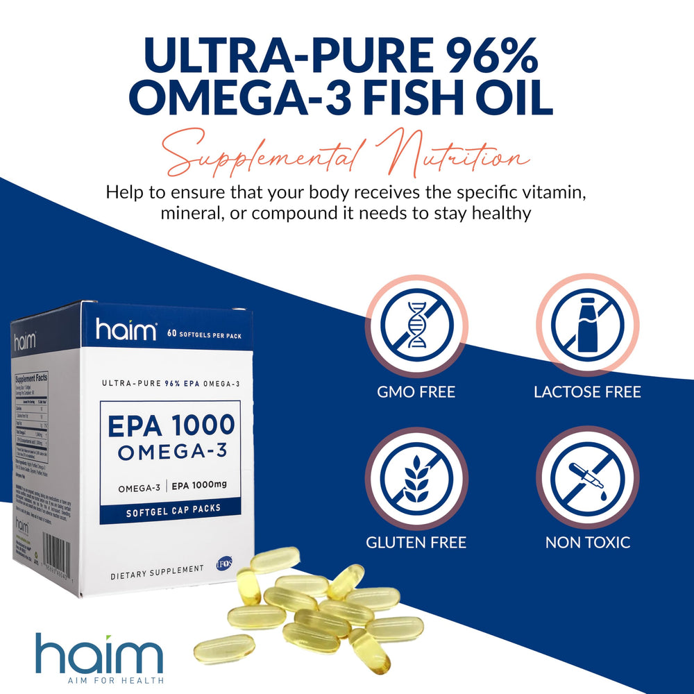 HAIM EPA1000 label front emphasizes pure EPA omega-3 and pharmaceutical-grade quality.