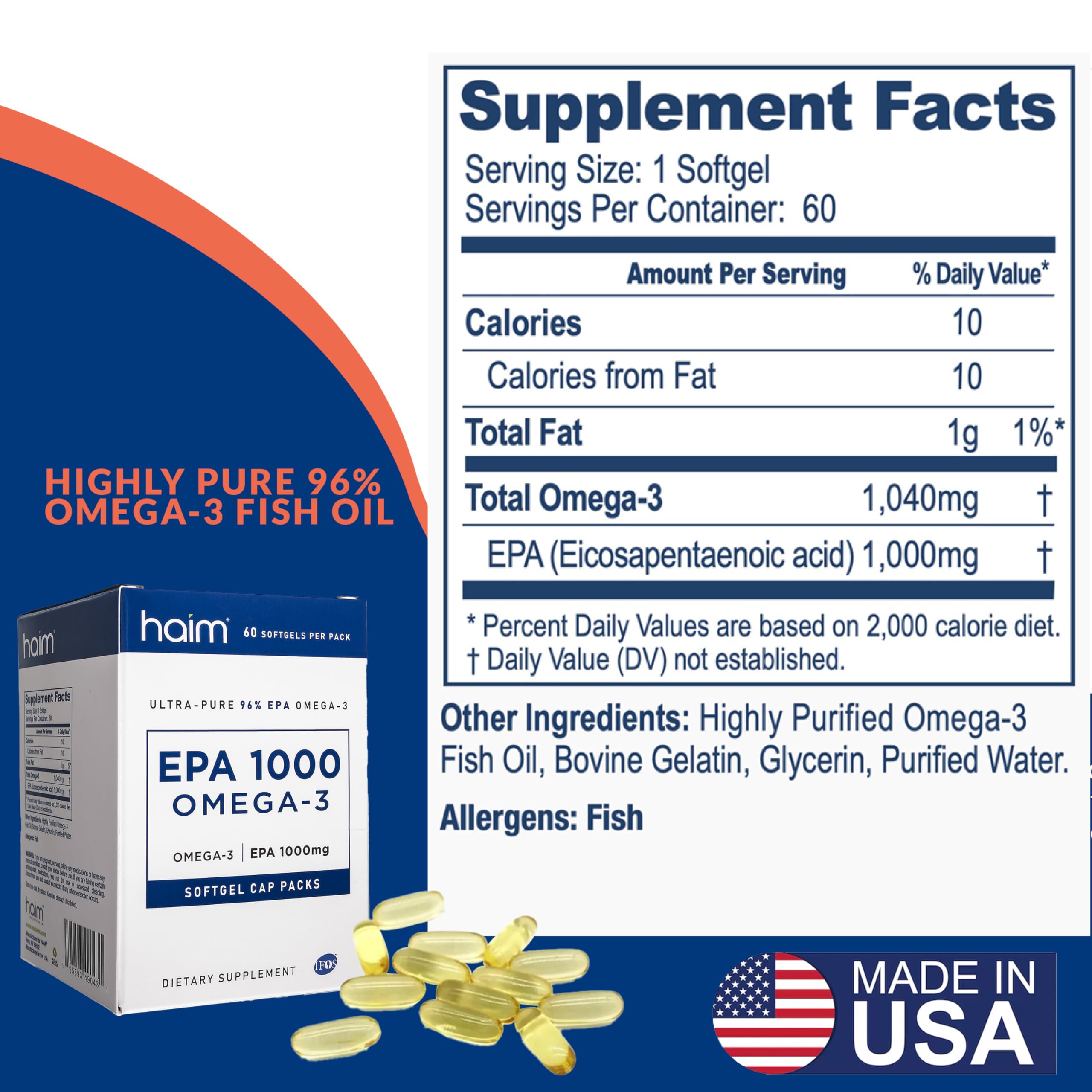 HAIM EPA1000 softgels texture suggests smooth swallow and high potency.