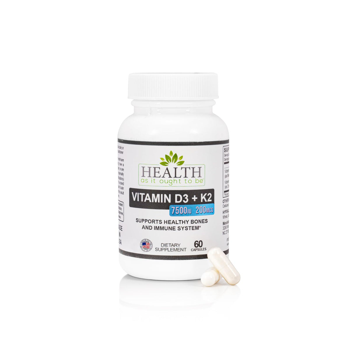 HAIOTB D3+K2 bottle-front showing 60 capsules for daily wellness