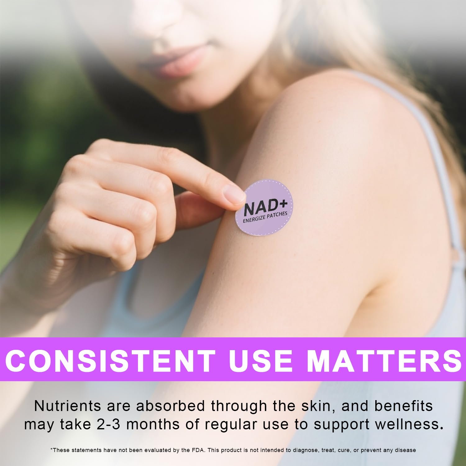 User applying Haiphy NAD+Patches during light activity at a desk