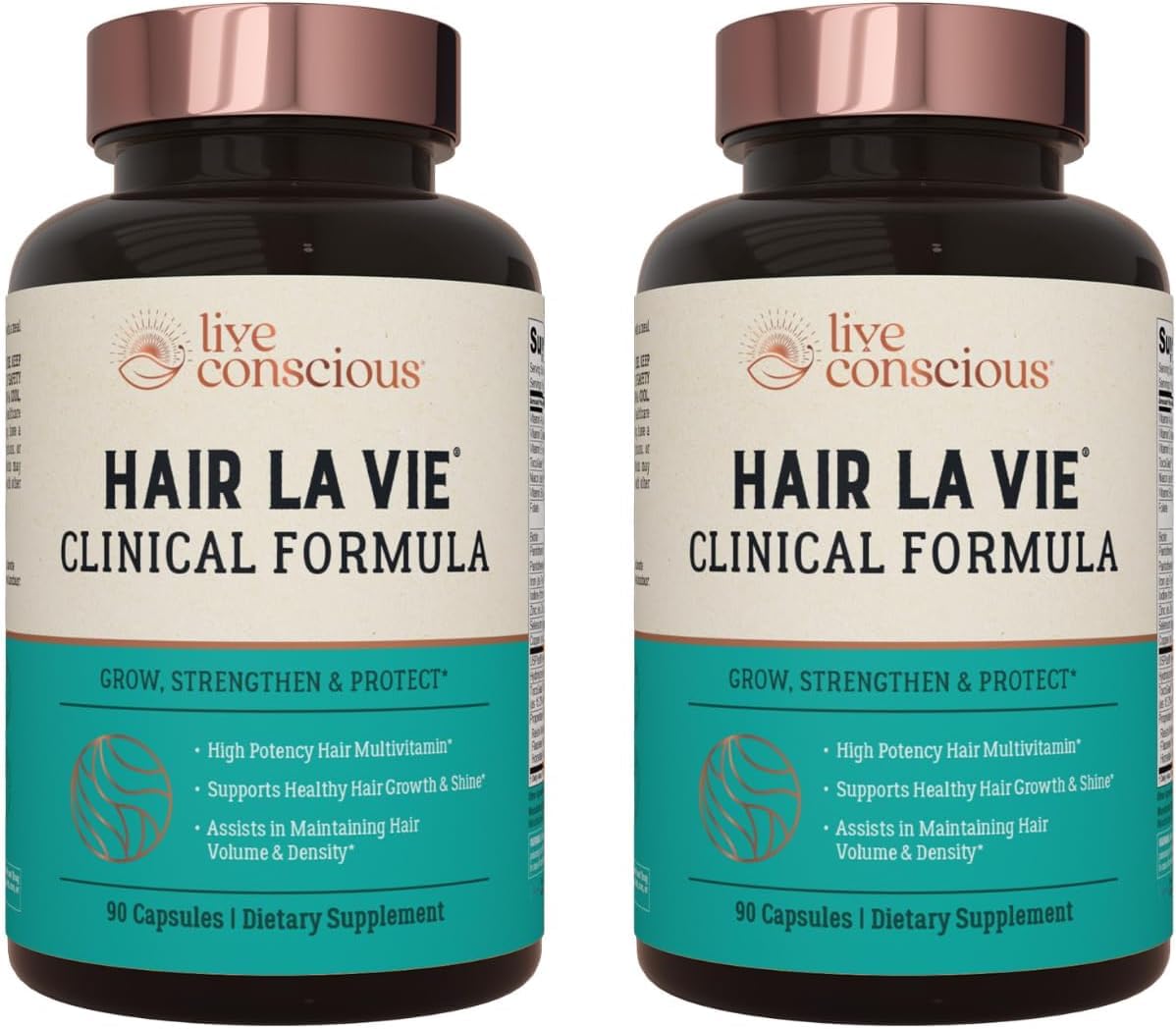 Hair La Vie Live Conscious Clinical Formula bottle front for healthy hair support.