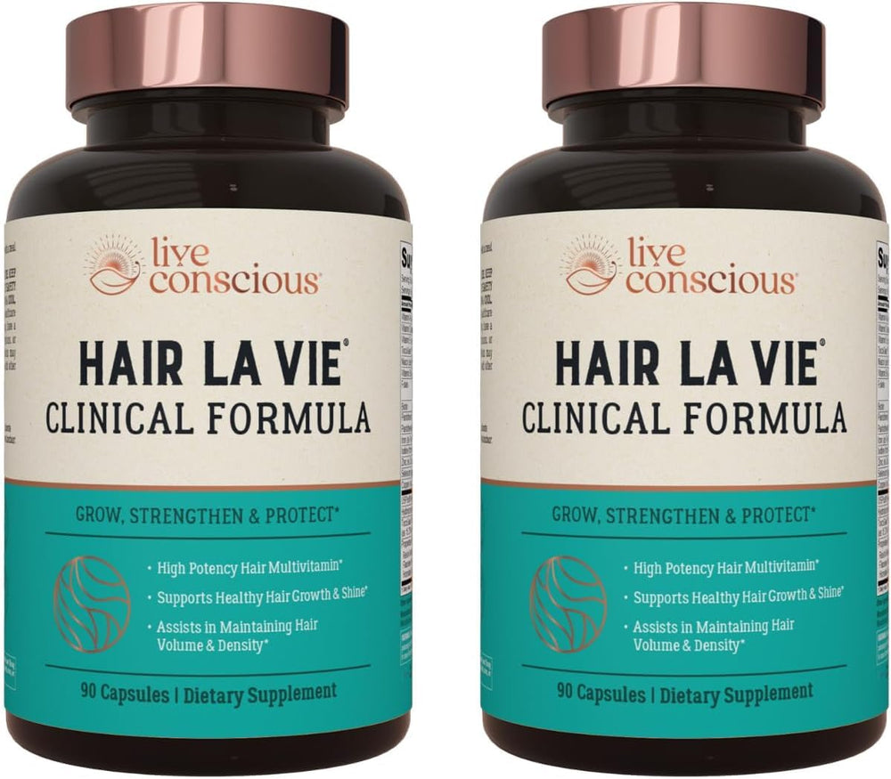 Hair La Vie Live Conscious Clinical Formula bottle front for healthy hair support.